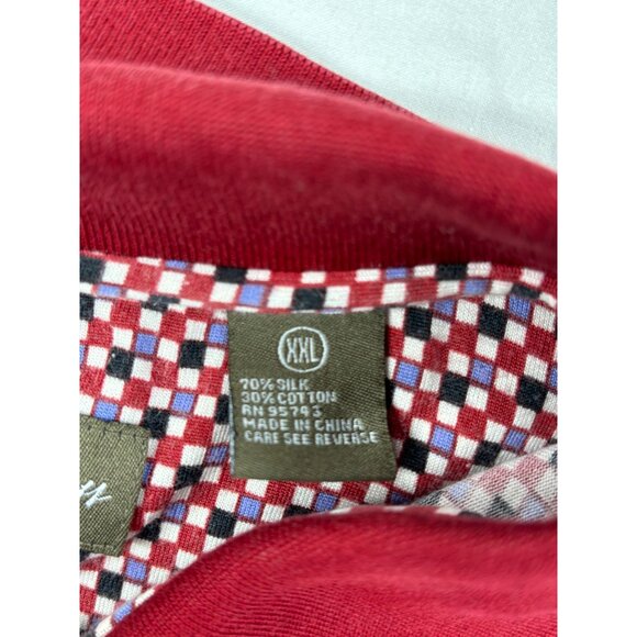 Bobby Chan Polo Shirt XXL Red Geometric 70% Silk 30% Cotton Short Sleeves - Picture 5 of 8